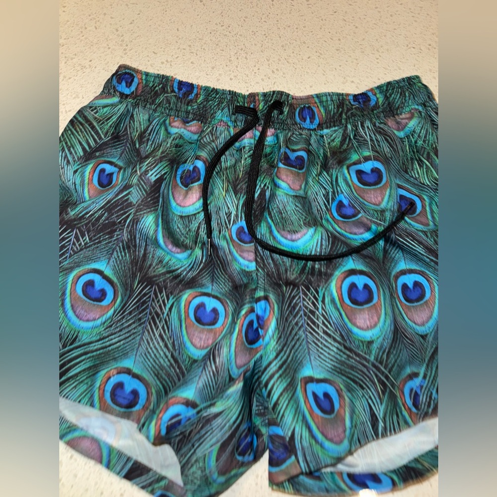 Topman Men’s Small Peacock Swim 4’ Shorts